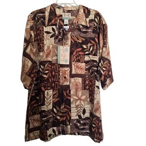 NWT Reyn Spooner Cocoa Ferns Silk Hawaiian Shirt